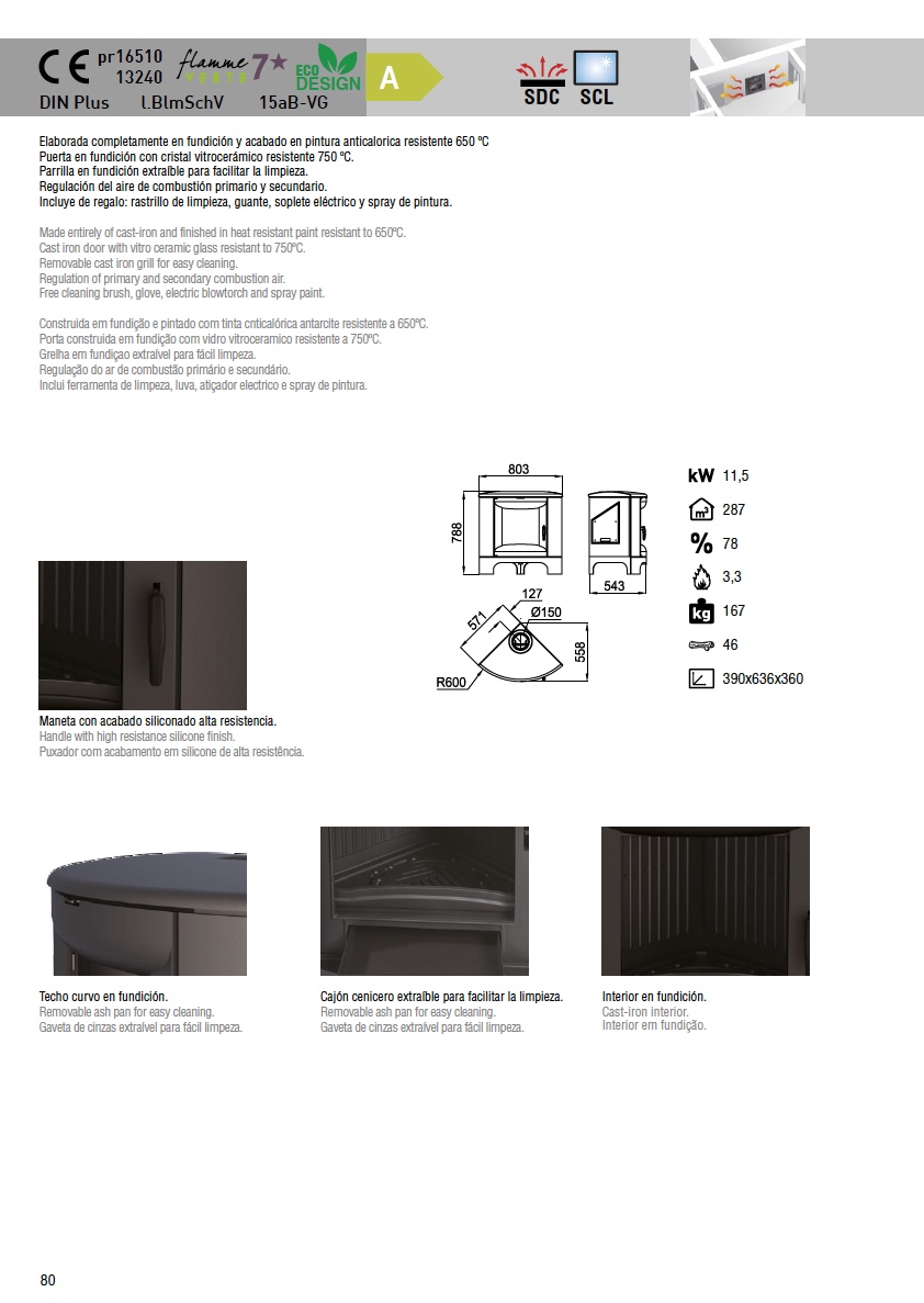 Estufa de leña Bronpi BREMEN 11,5 kW