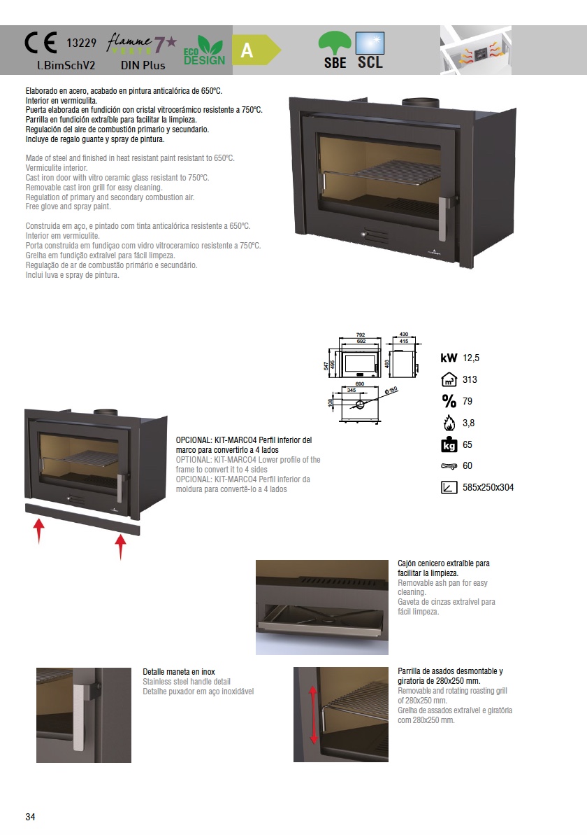 Insertable de leña Bronpi COLISEO 12,5 kW