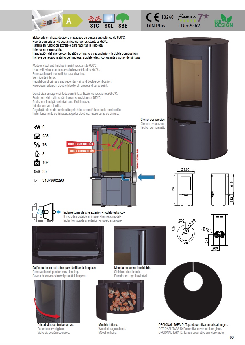 Estufa de leña Bronpi DOVER 9,4 kW