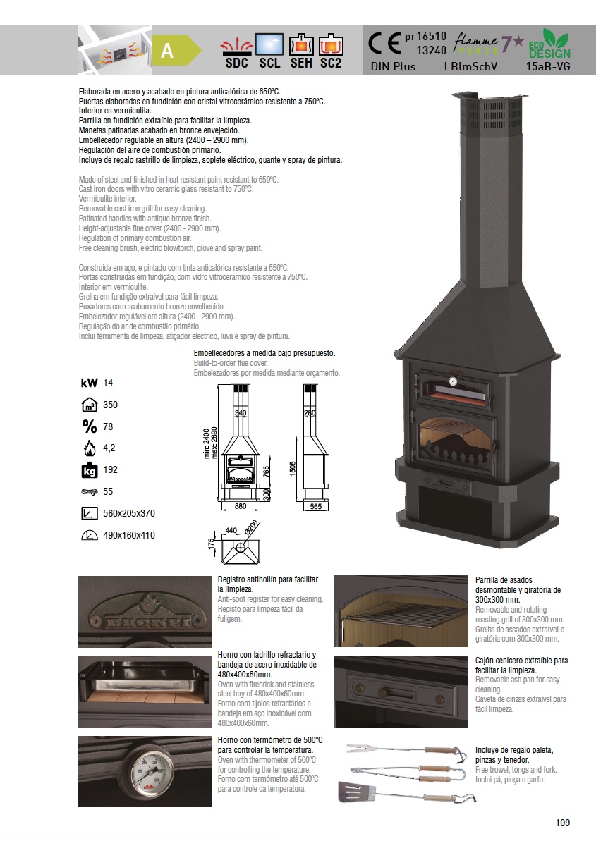 Chimenea de leña Bronpi EBRO 14 kW