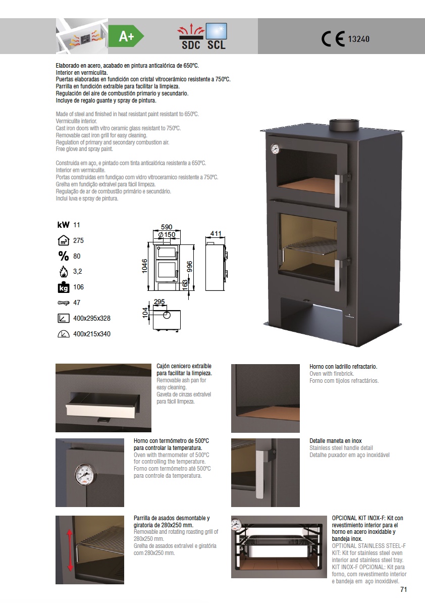 Estufa de leña Bronpi GIJÓN 11 kW con horno