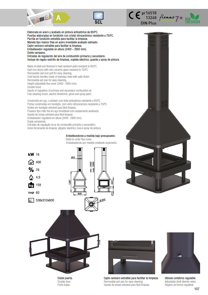 Chimenea de leña Bronpi HUELVA 16 kW