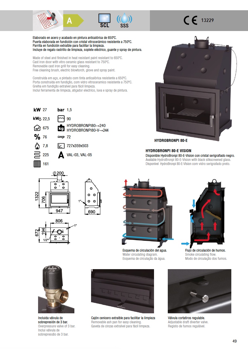 Insertable de leña hidro HYDRIOBRONPI 80