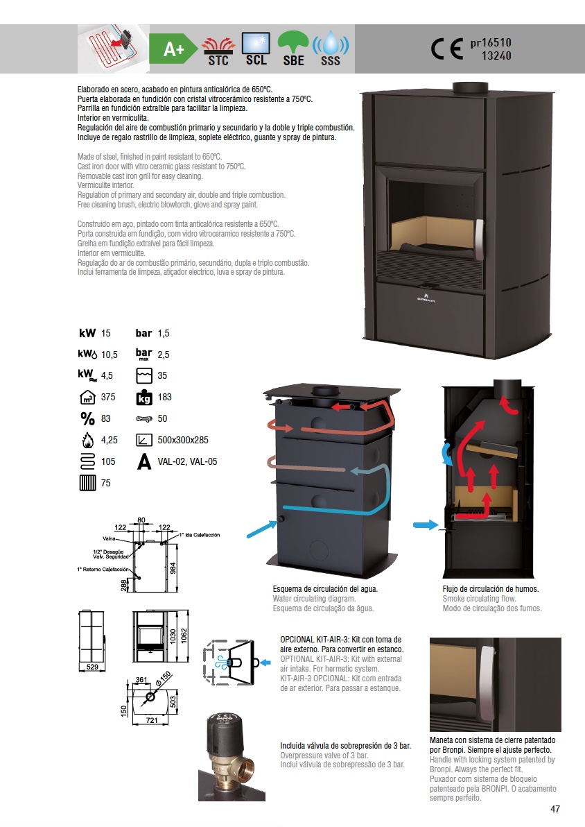 Estufa de leña hidro Bronpi HYDRONOVA PLUS 15 kW