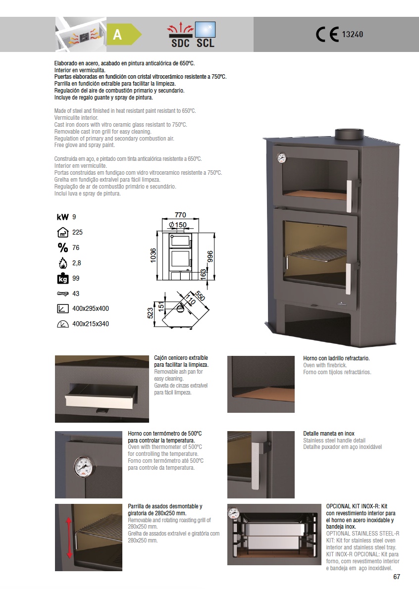 Estufa de leña Bronpi LERMA 9 kW con horno