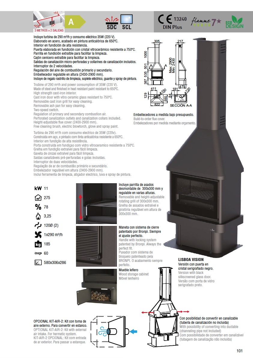 Chimenea de leña Bronpi LISBOA 11 kW