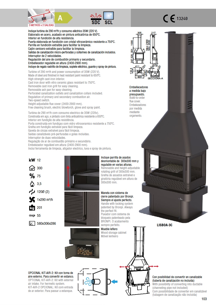 Chimenea de leña Bronpi LISBOA 13 kW