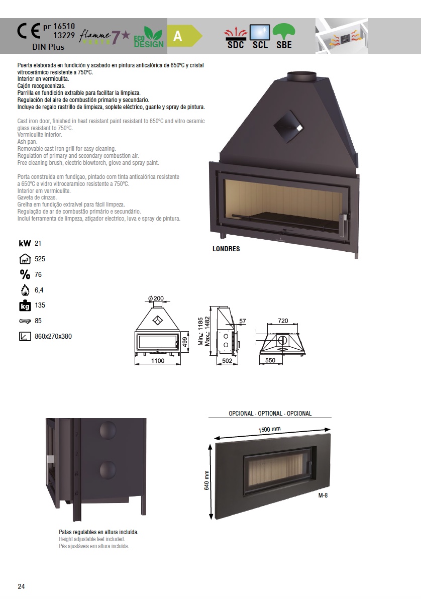 Insertable de leña Bronpi LONDRES 21 kW