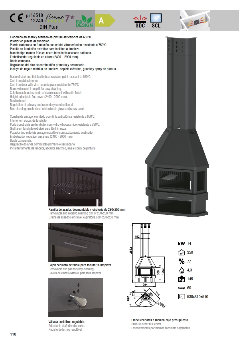 Chimenea de leña Bronpi LORCA 14 kW