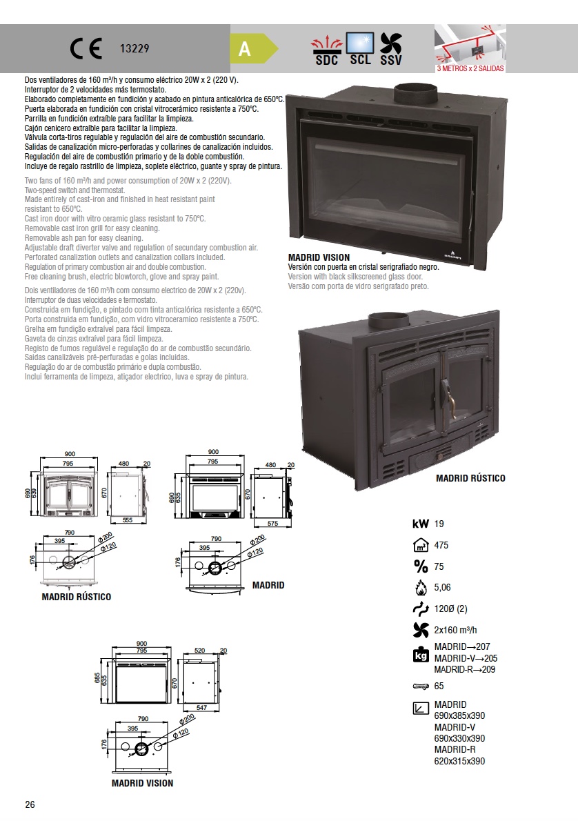 Insertable de leña Bronpi MADRID 16 kW