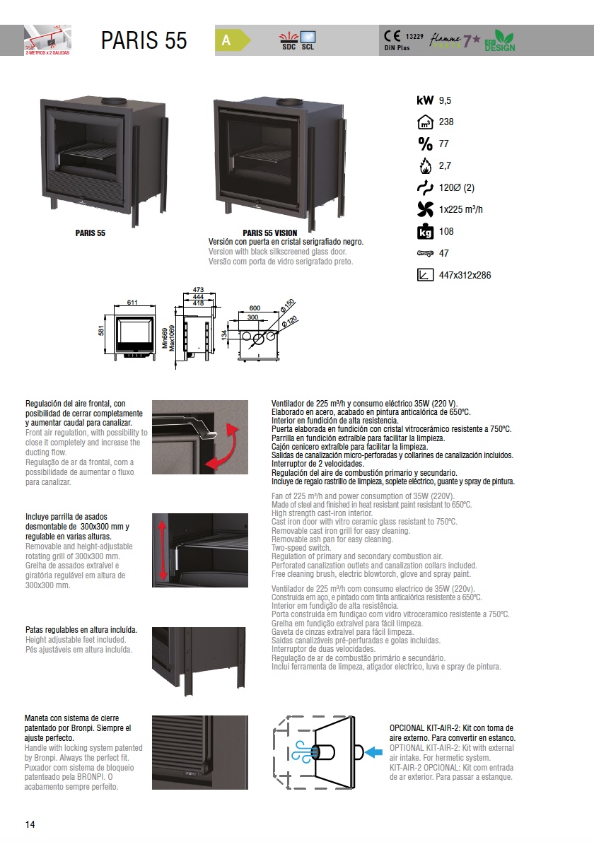 Insertable de leña Bronpi PARIS-55 9,5 kW