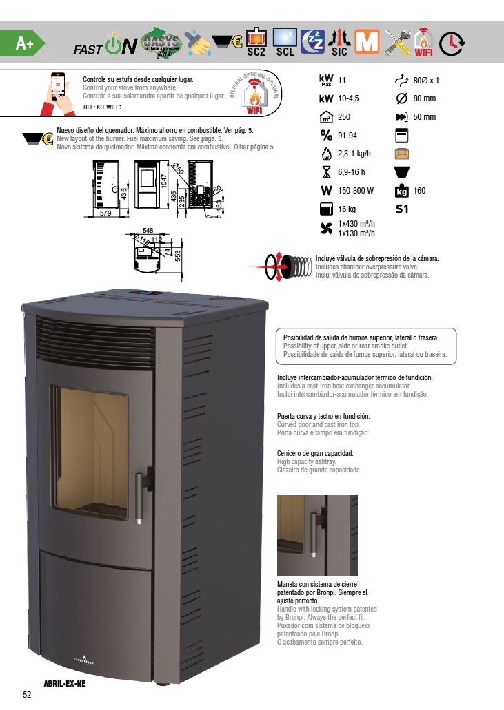 Estufa de pellets canalizable Bronpi ABRIL EXTRA 12 kW