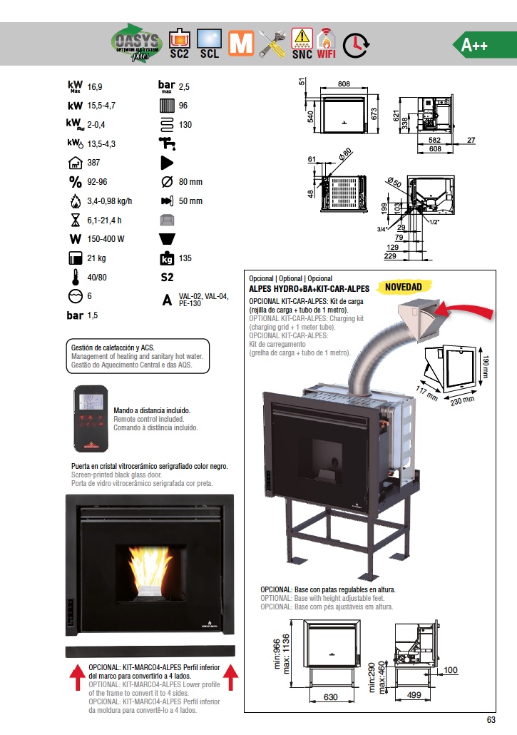 Inserto de pellets hidro Bronpi ALPES 17 kW