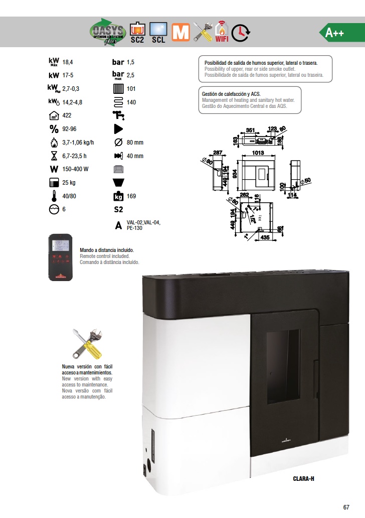 Estufa de pellets hidro extraplana Bronpi CLARA 16 kW