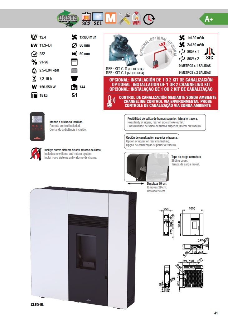 Estufa de pellets extraplana Bronpi CLEO 12 kW