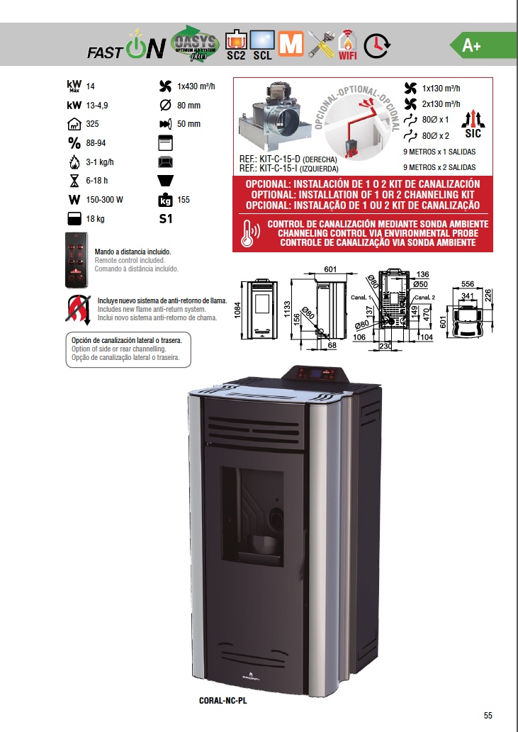 Estufa de pellets Bronpi CORAL 16 kW