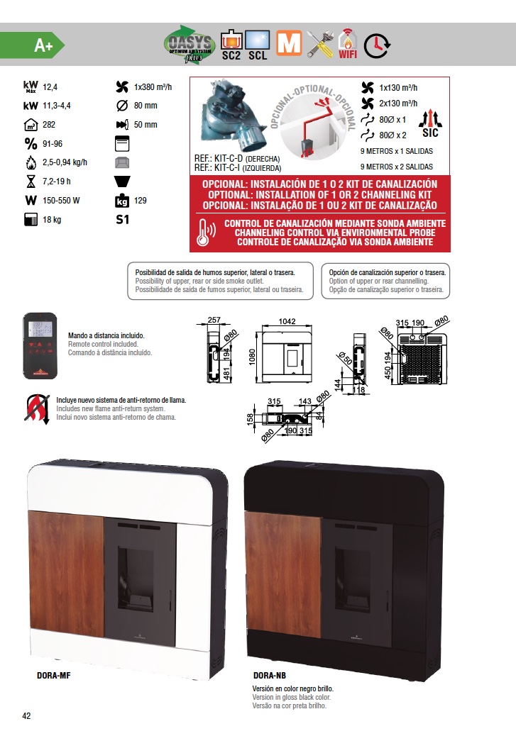 Estufa de pellets extraplana Bronpi DORA 12 kW