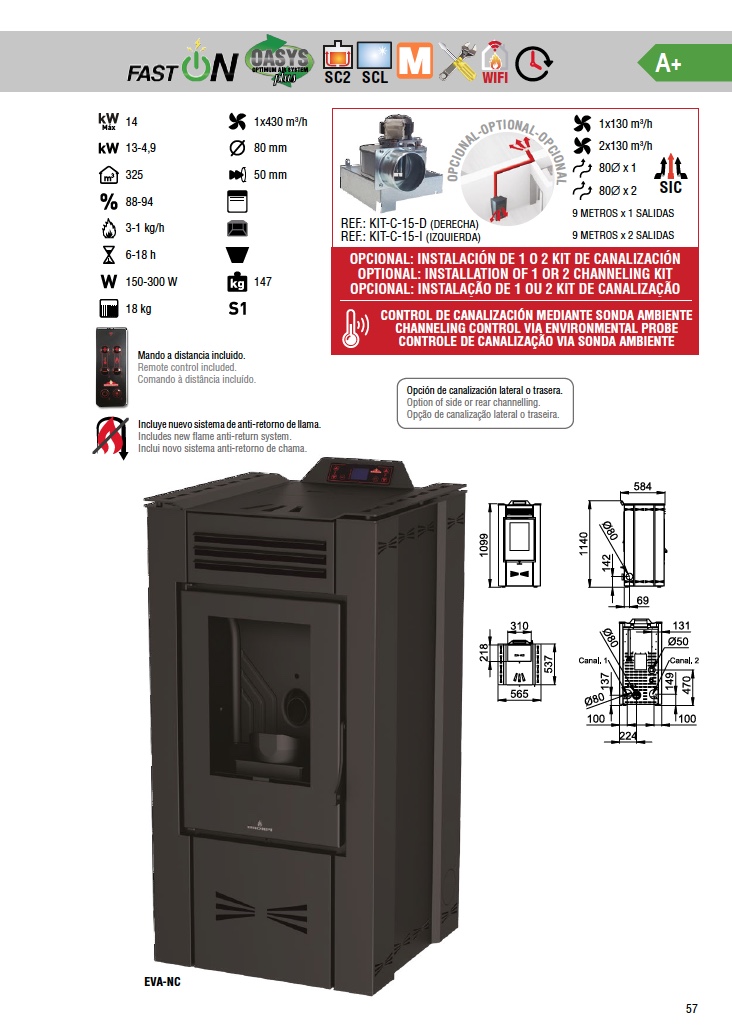 Estufa de pellets Bronpi EVA NC 16 kW