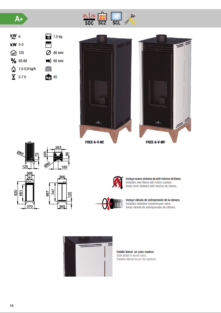 Estufa de pellets sin electricidad Bronpi FREE 6 kW vision