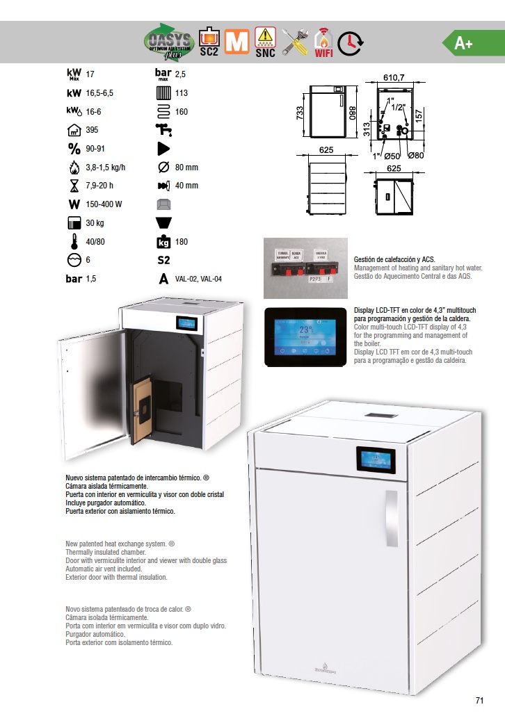 Caldera de pellets compacta Bronpi HYDROBOX 16 KW