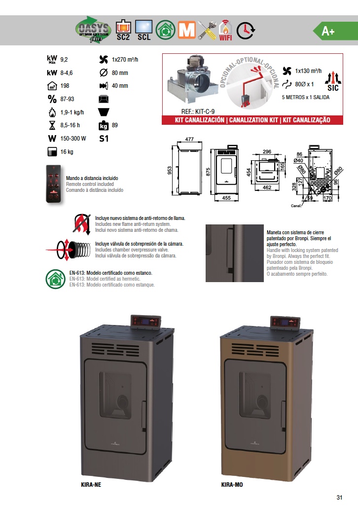 Estufa de pellets Bronpi KIRA 9 kW