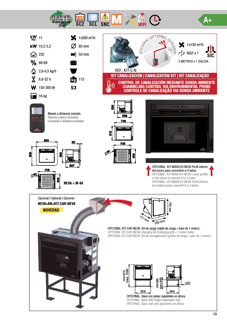 Inserto de pellets Bronpi NEVA 11 kW