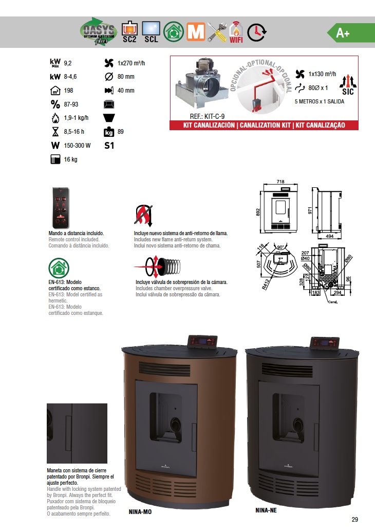 Estufa de pellets de rincón Bronpi NINA 9 kW