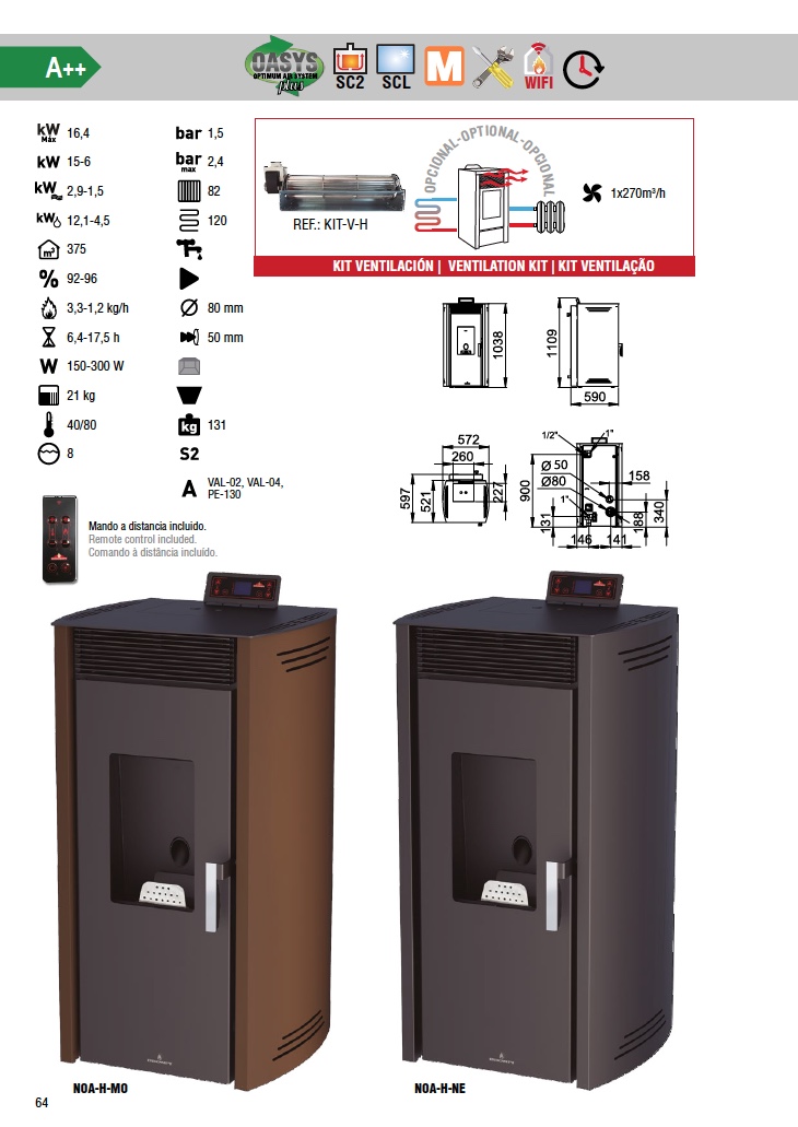 Estufa de pellets hidro Bronpi NOA 16 kW