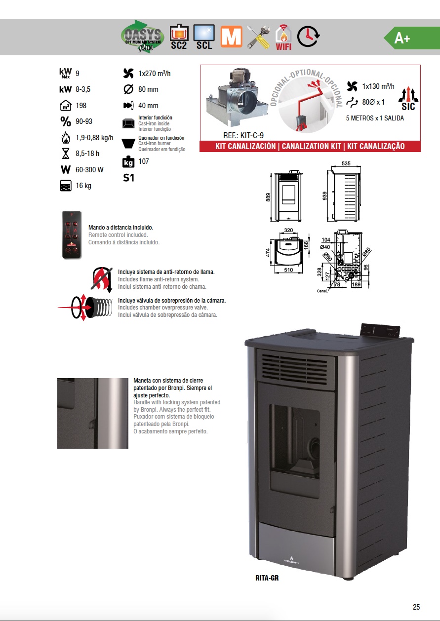 Estufa de pellets Bronpi RITA 9 kW