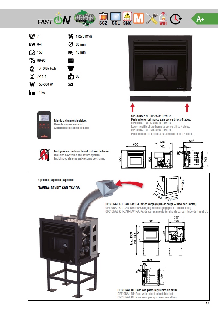 Bronpi TAVIRA - Estufa de pellet insertable de 7kW con