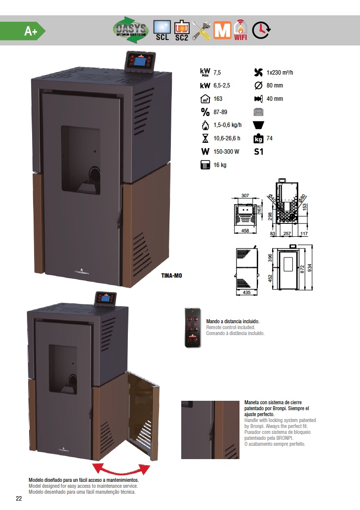 Estufa de pellets Bronpi TINA 7 kW