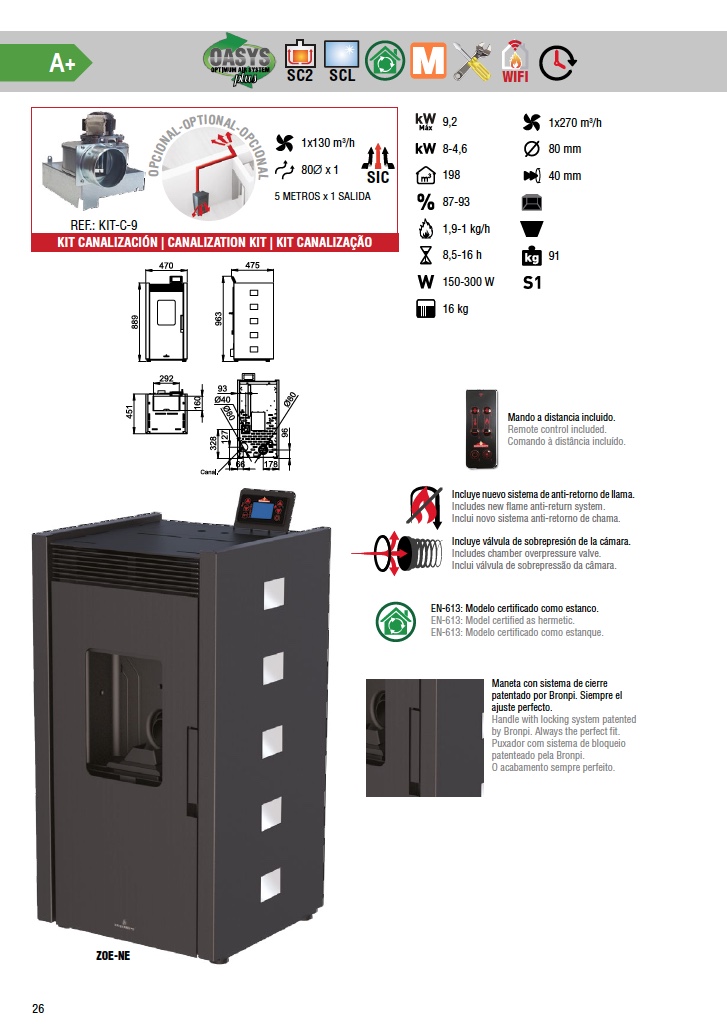 Estufa de pellets Bronpi ZOE 9 kW