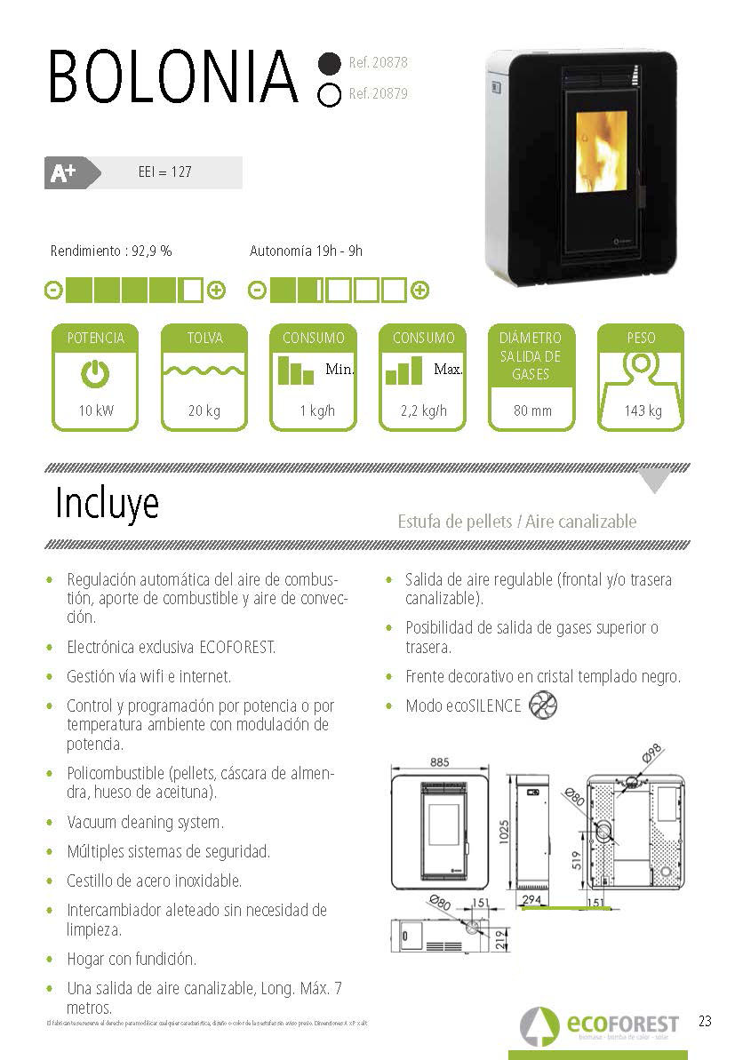 Estufa de pellets canalizable Ecoforest BOLONIA