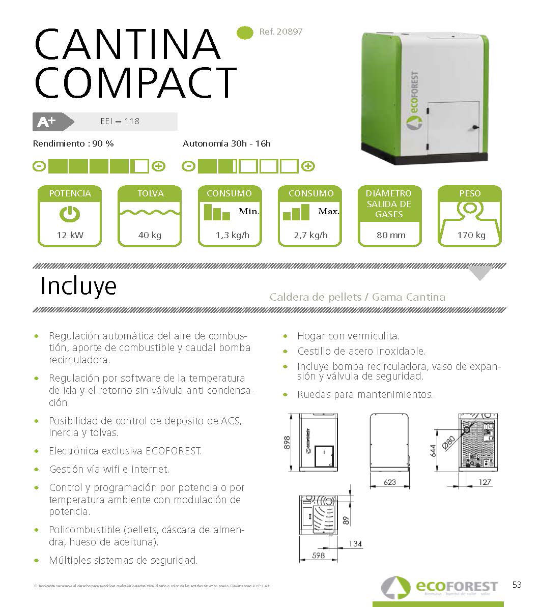 Caldera de pellets Ecoforest CANTINA COMPACT 12 kW