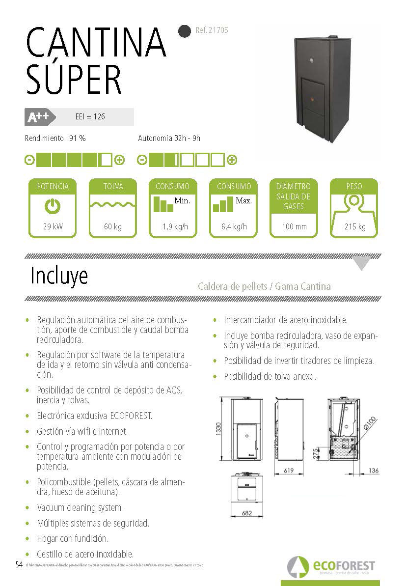 Caldera de pellets Ecoforest CANTINA SUPER