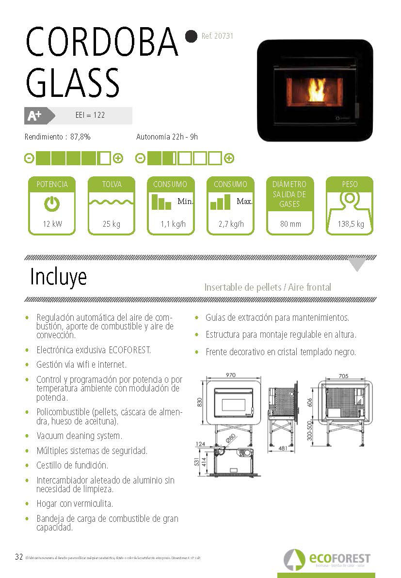 Inserto de pellets Ecoforest CORDOBA GLASS