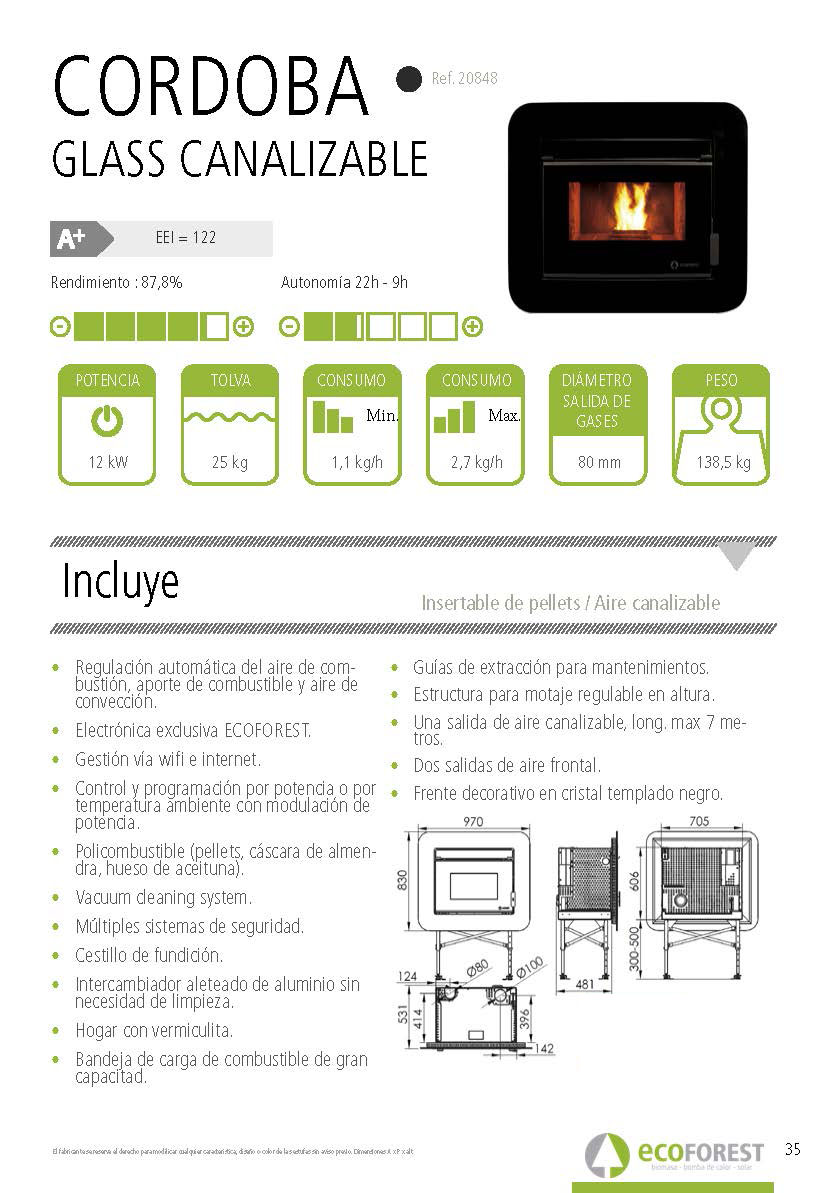 Inserto de pellets canalizable CORDOBA GLASS