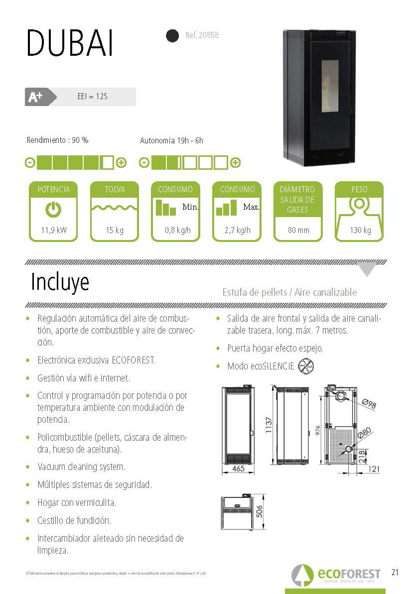 Estufa de pellets canalizable Ecoforest DUBAI
