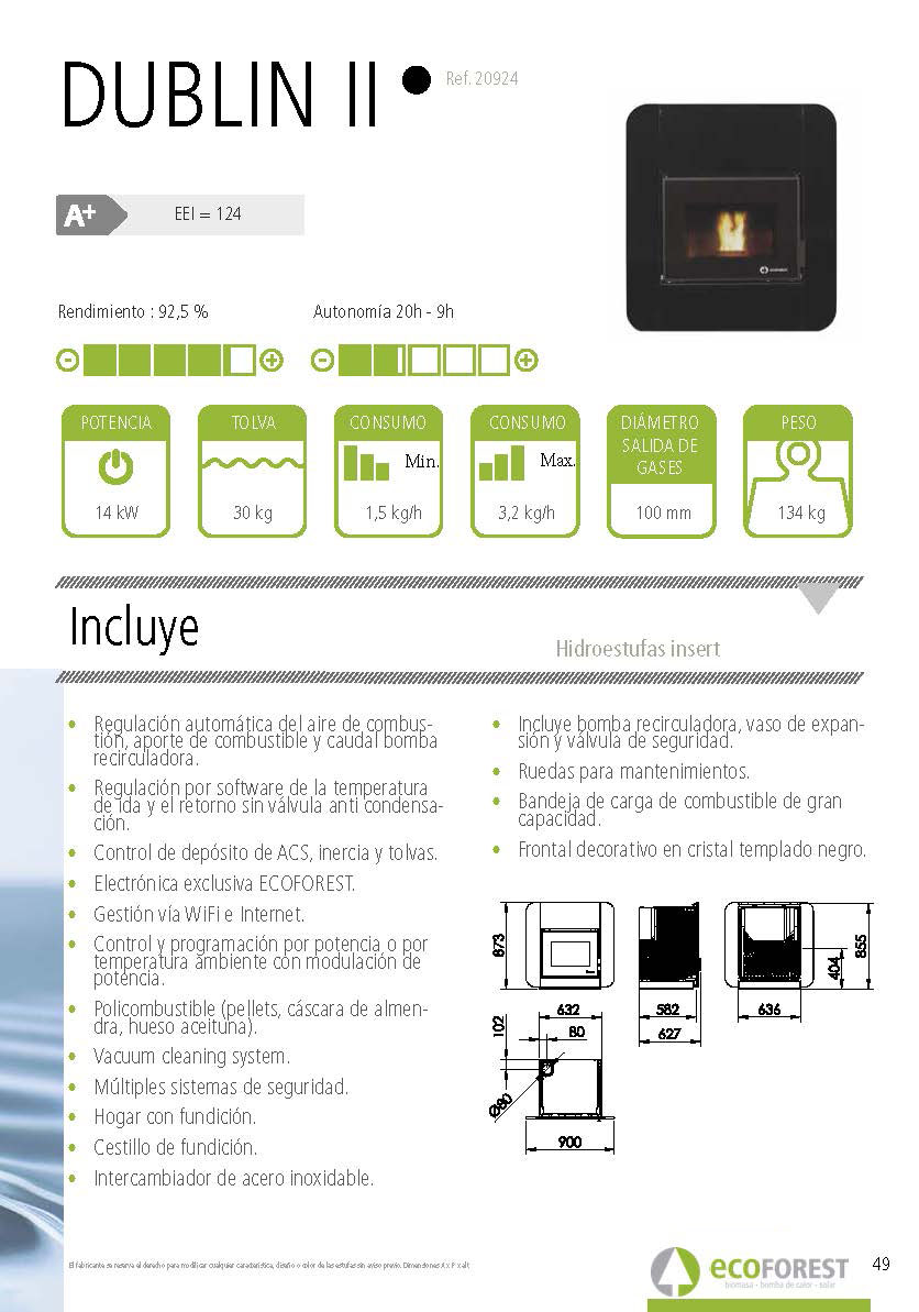 Inserto de pellets hidro Ecoforest DUBLIN 14 kW