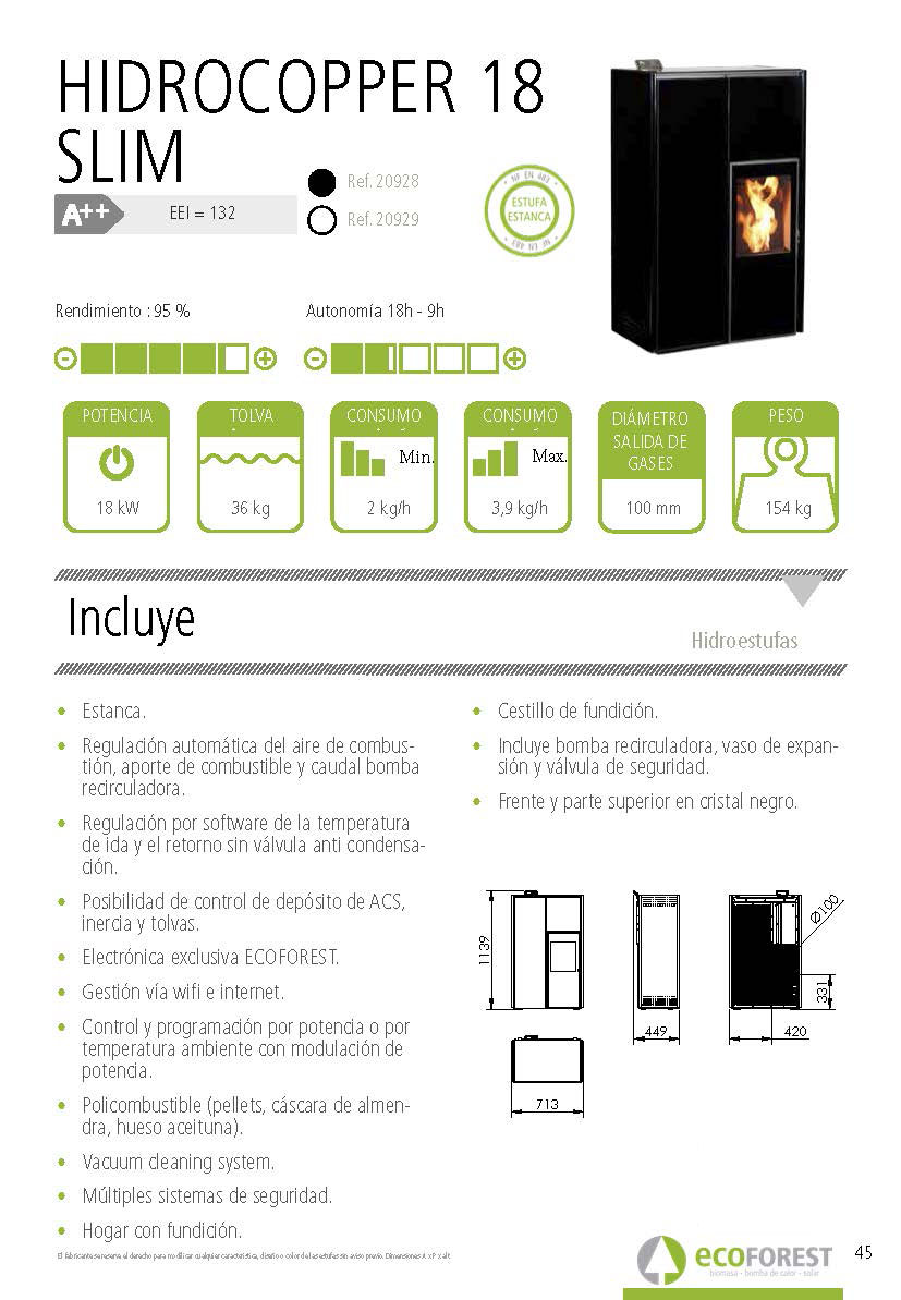 Estufa de pellets Ecoforest HIDROCOPPER