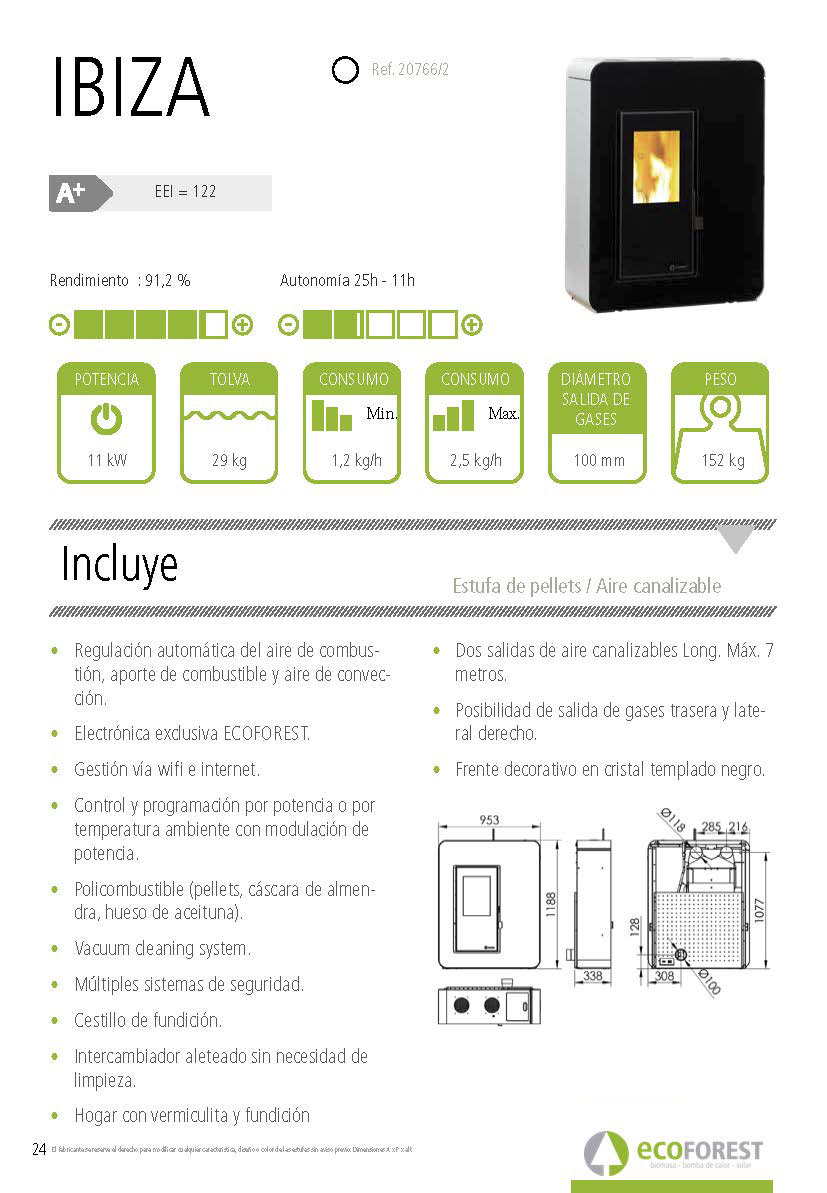 Estufa de pellets canalizable Ecoforest IBIZA