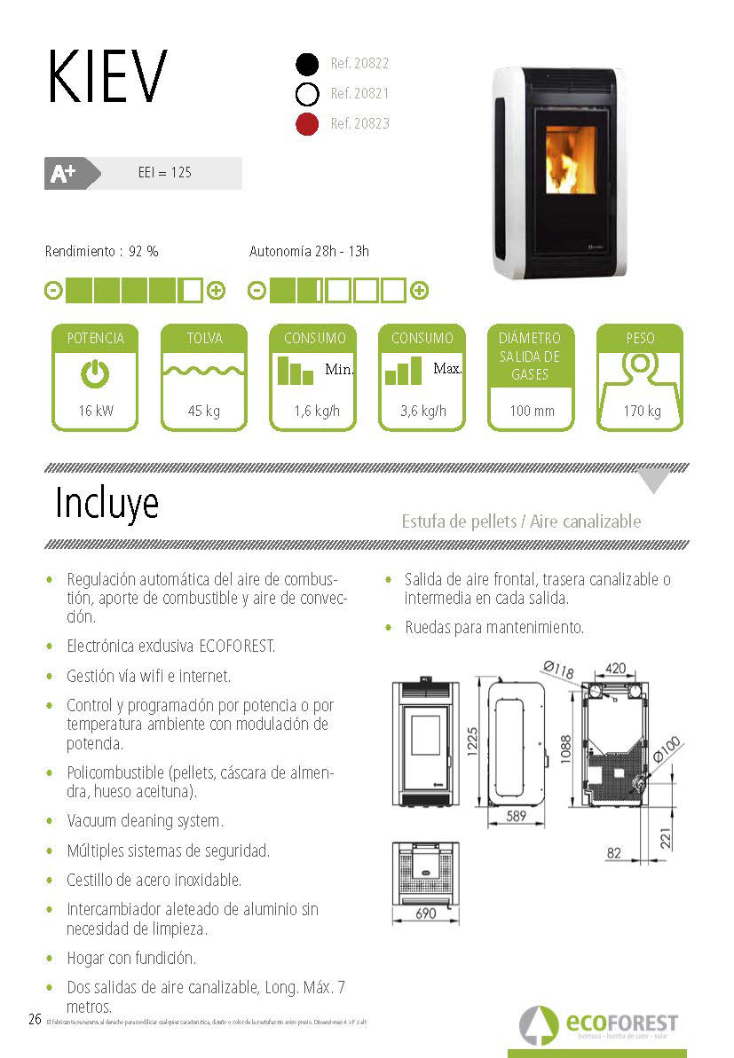 Estufa de pellets canalizable Ecoforest KIEV