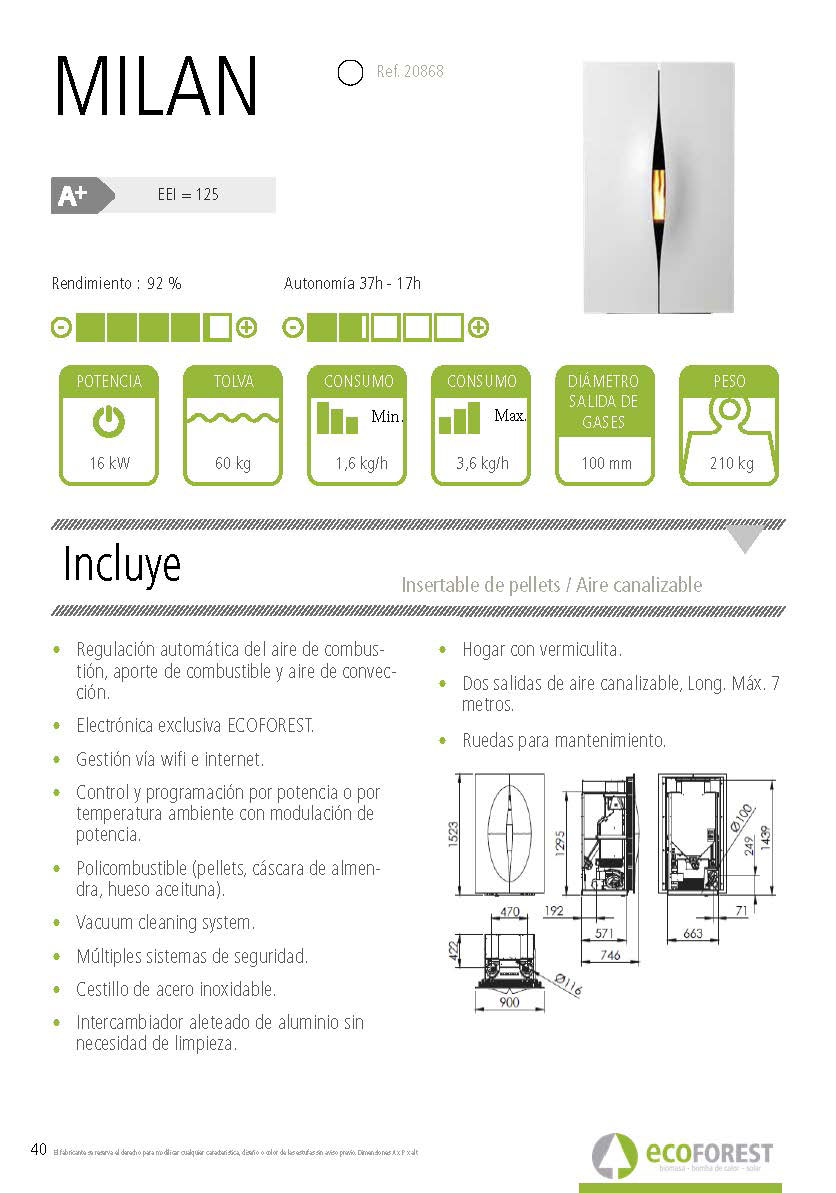 Inserto de pellets canalizable MILAN