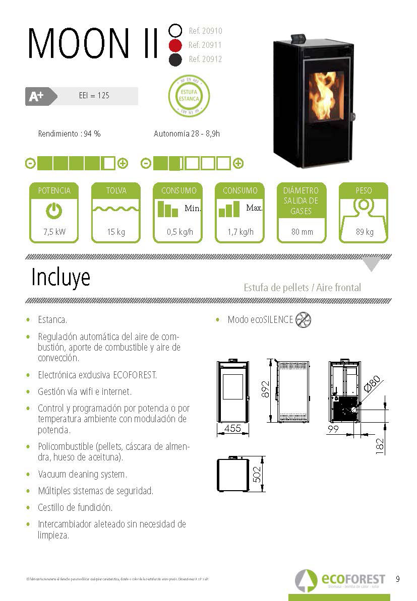 Estufa de pellets Ecoforest MOON II 7 kW