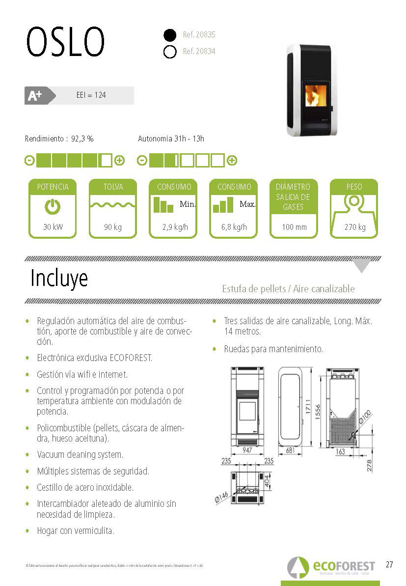 Estufa de pellets canalizable Ecoforest OSLO