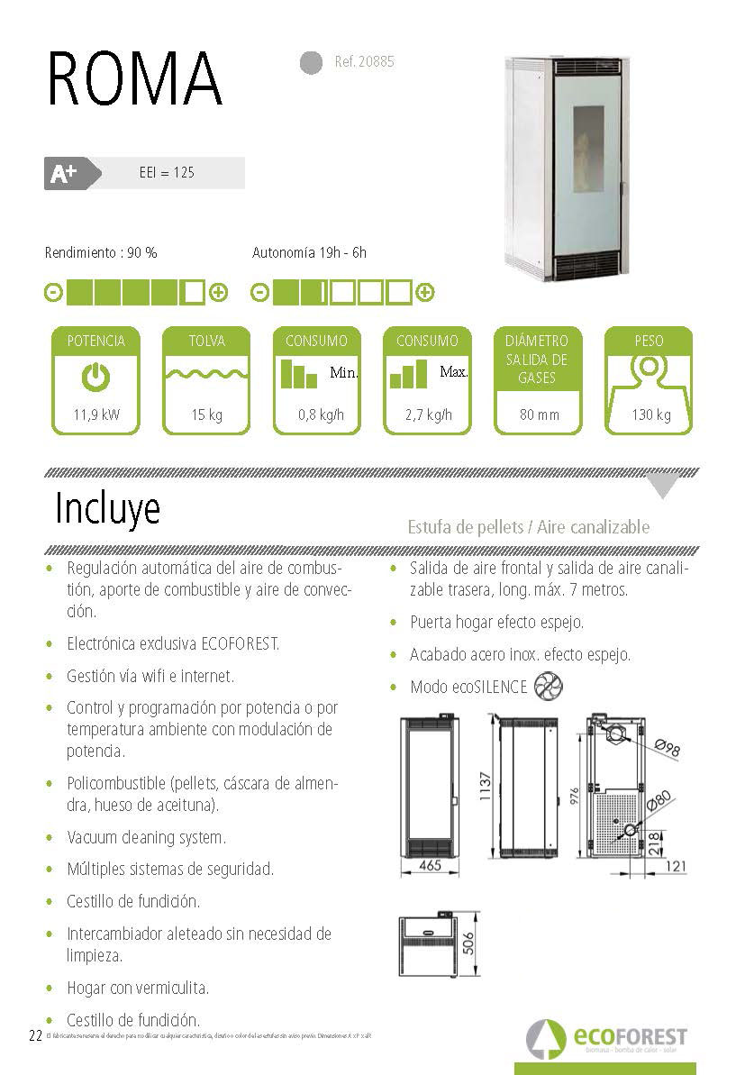 Estufa de pellets canalizable Ecoforest ROMA