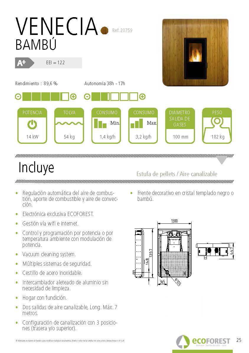 Estufa de pellets canalizable Ecoforest VENECIA