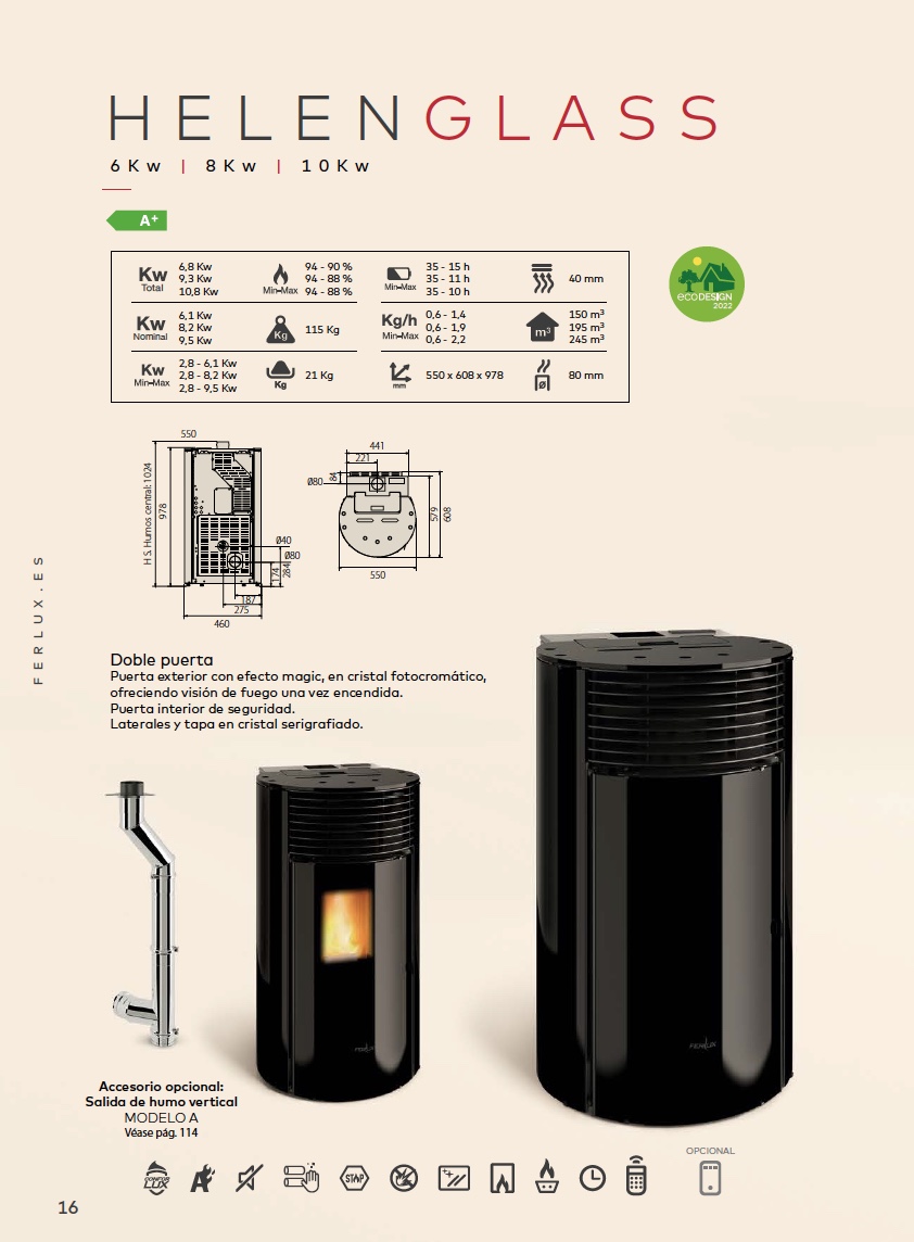 Estufa de pellets Ferlux HELEN GLASS
