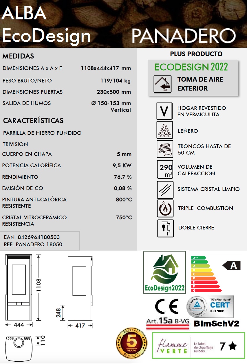 Estufa de leña Panadero ALBA 9,5 kW