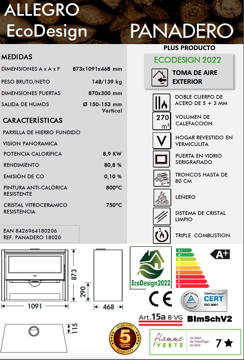 Estufa de leña Panadero ALLEGRO 8,9 kW